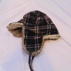 Champs Sports  Aviator Winter Hat. Brown Flannel With Faux Fur.